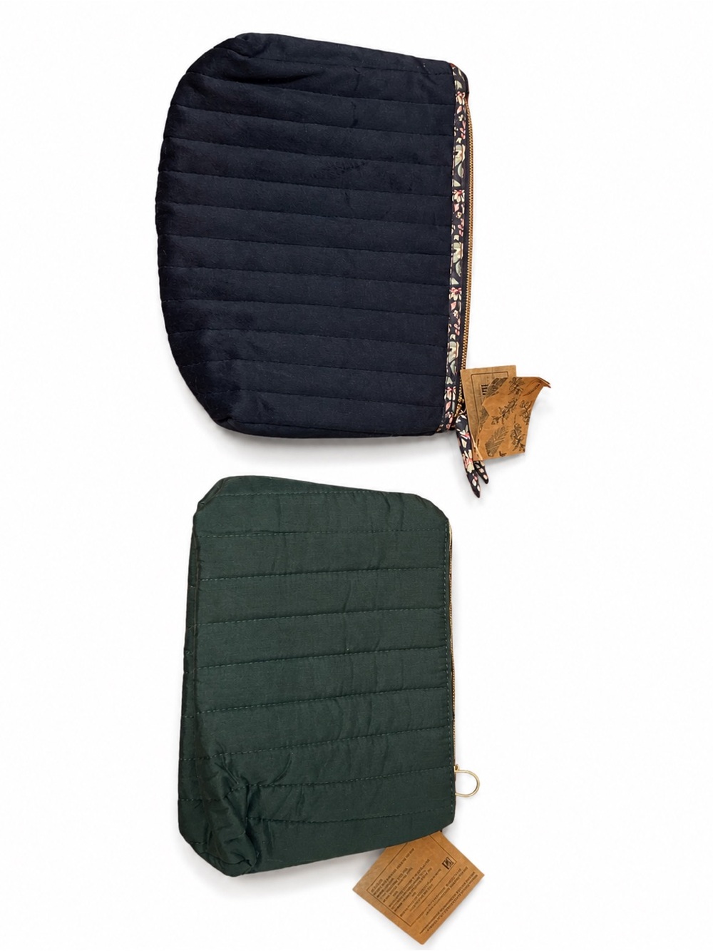 2 for 20$ Quilted Pouch Set in Navy and Forest Green